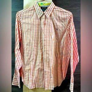 Ralph Lauren orange cross stripes white under tone.  Cuff paisley pattern